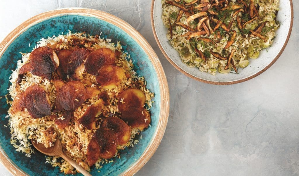 Brown Rice and Brussels Sprouts Pilaf with Shiitake Bacon