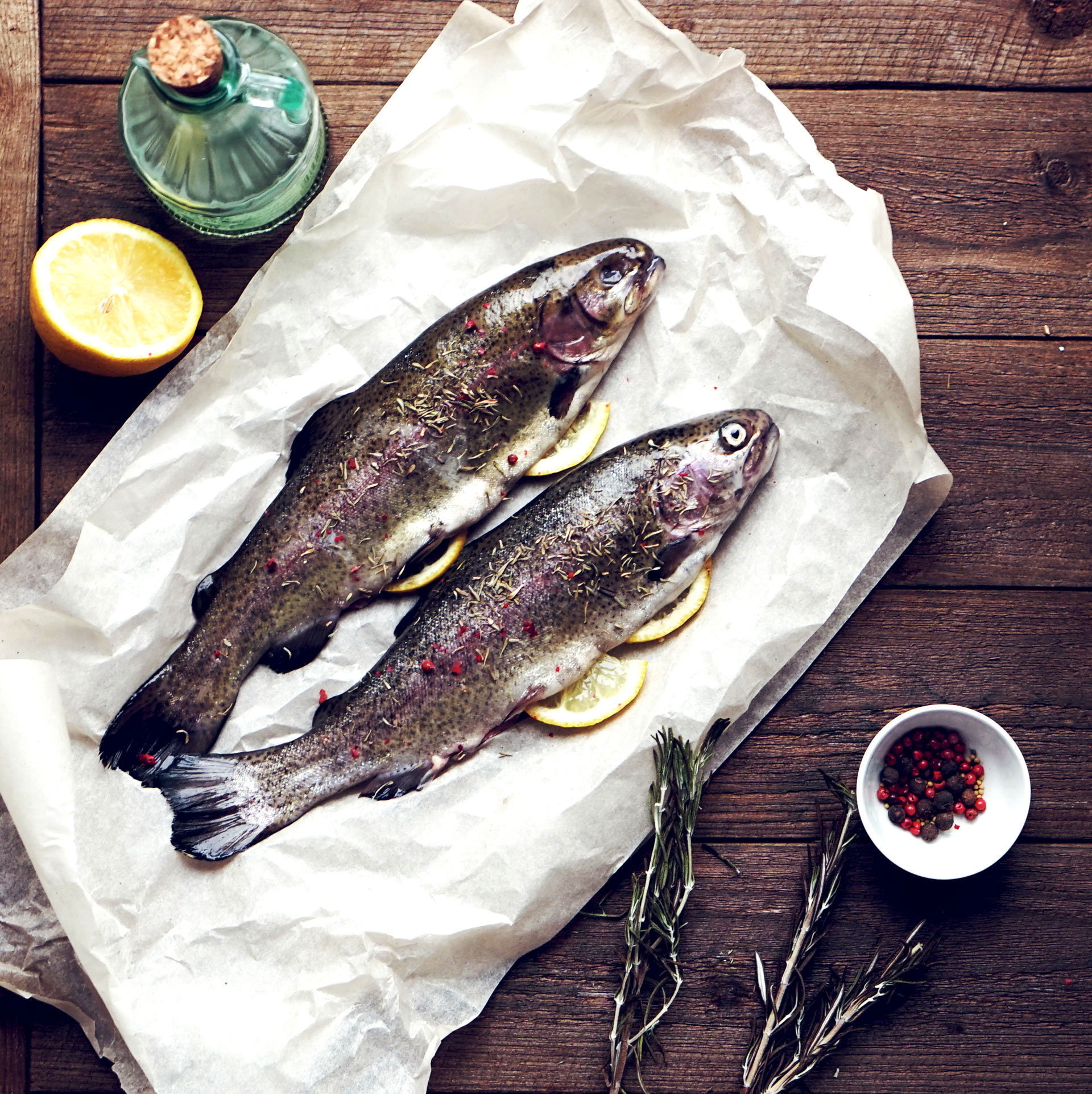 Two fish ready to be cooked