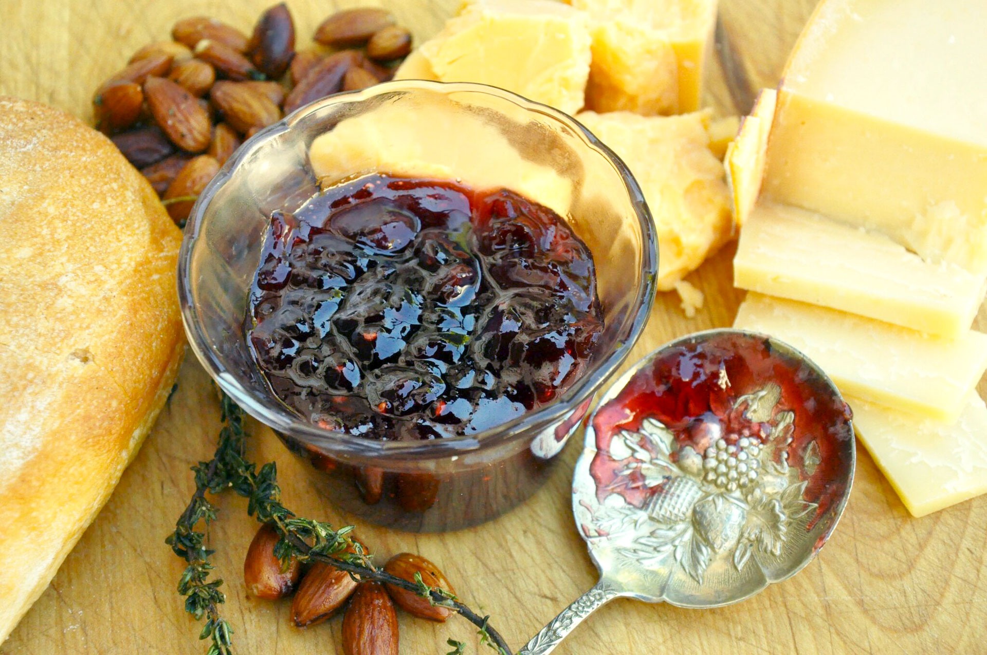 Homemade jam with cheese plate